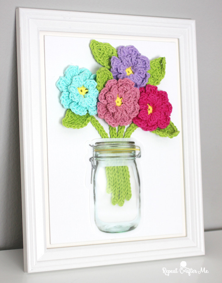 Crochet Flowers on Canvas Repeat Crafter Me