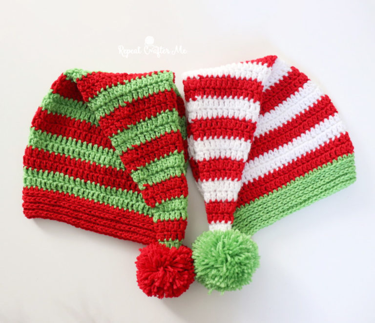 Crochet Candy Cane Santa Style Hat - Repeat Crafter Me
