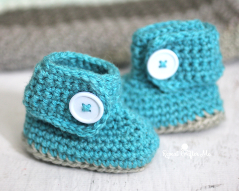 Caron Cakes Yarn Button Baby Booties and Blanket - Repeat Crafter Me