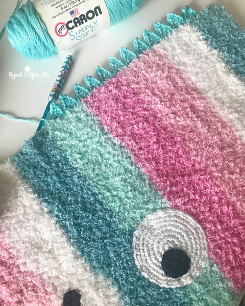 Crochet Monster Blanket with Bernat Pipsqueak Stripes - Repeat Crafter Me