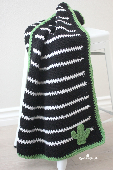 Crochet black discount and white blanket