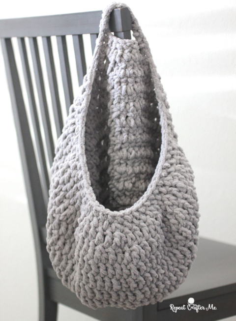 Crochet Hanging Sack Basket - Repeat Crafter Me